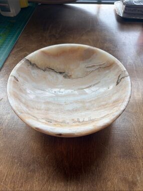 Marbled Stone Decorative Bowl in Cream and Tan